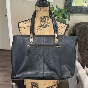 Cole Haan Black Leather Tote with Gold-Tone Accents